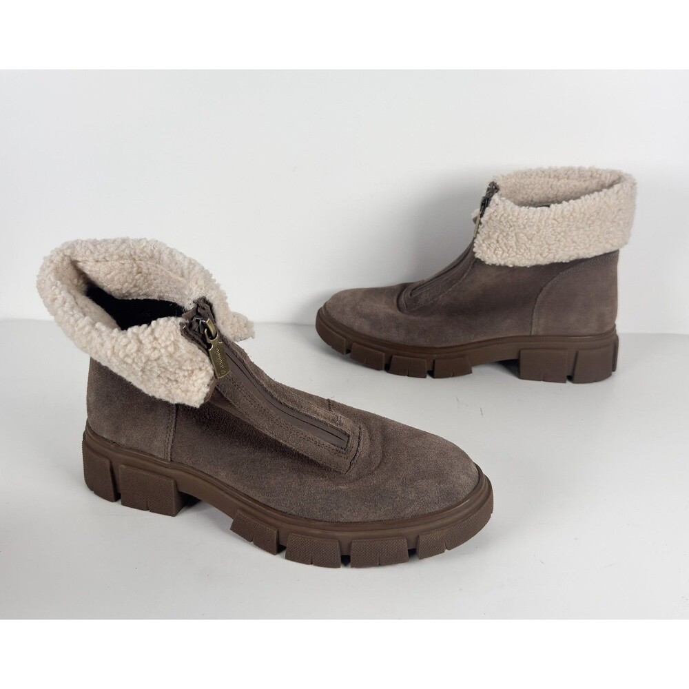 Blondo Plaka Waterproof Faux Fur Boot Dark Taupe Brown Suede Bootie Size 9